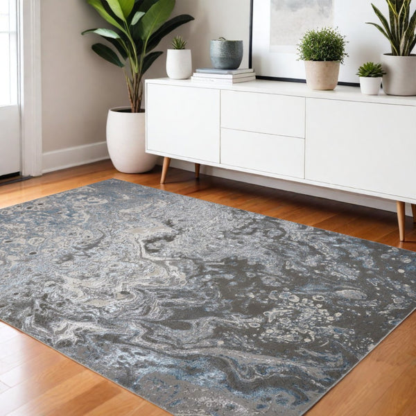 HomeRoots 4' Blue and Gray Abstract Power Loom Area Rug – Modern Design for Stylish, Durable Home Décor 4' X 6' 513026