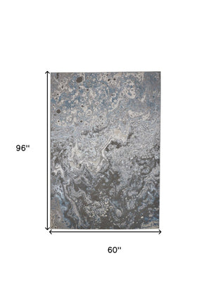 HomeRoots 4' Blue and Gray Abstract Power Loom Area Rug – Modern Design for Stylish, Durable Home Décor 5' X 8' 513027