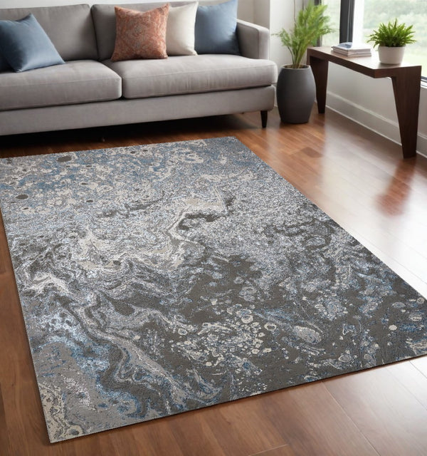 HomeRoots 4' Blue and Gray Abstract Power Loom Area Rug – Modern Design for Stylish, Durable Home Décor 5' X 8' 513027