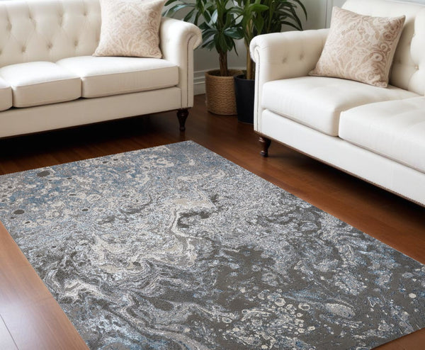 HomeRoots 4' Blue and Gray Abstract Power Loom Area Rug – Modern Design for Stylish, Durable Home Décor 7' X 10' 513029