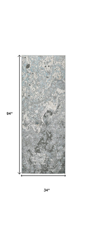 HomeRoots 4' Blue and Gray Abstract Power Loom Area Rug – Modern Design for Stylish, Durable Home Décor 8' Runner 513033