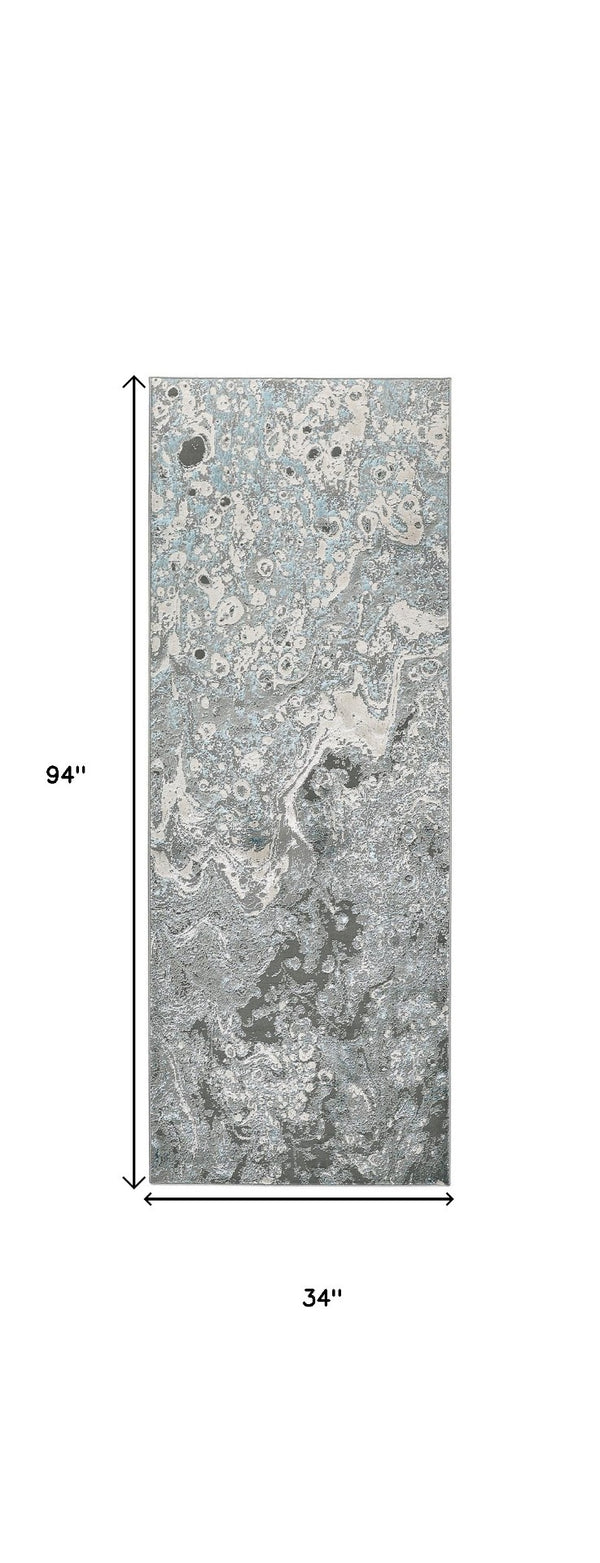 HomeRoots 4' Blue and Gray Abstract Power Loom Area Rug – Modern Design for Stylish, Durable Home Décor 8' Runner 513033