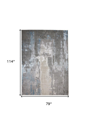 HomeRoots 4' Modern Abstract Area Rug in Gray, Ivory, and Blue - Stylish, Durable Design for Any Room 7' X 10' 513037