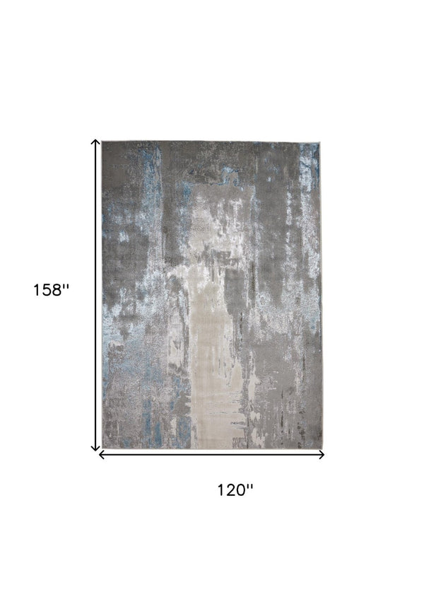 HomeRoots 4' Modern Abstract Area Rug in Gray, Ivory, and Blue - Stylish, Durable Design for Any Room 10' X 13' 513040