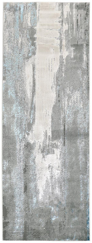 HomeRoots 4' Modern Abstract Area Rug in Gray, Ivory, and Blue - Stylish, Durable Design for Any Room 8' Runner 513041