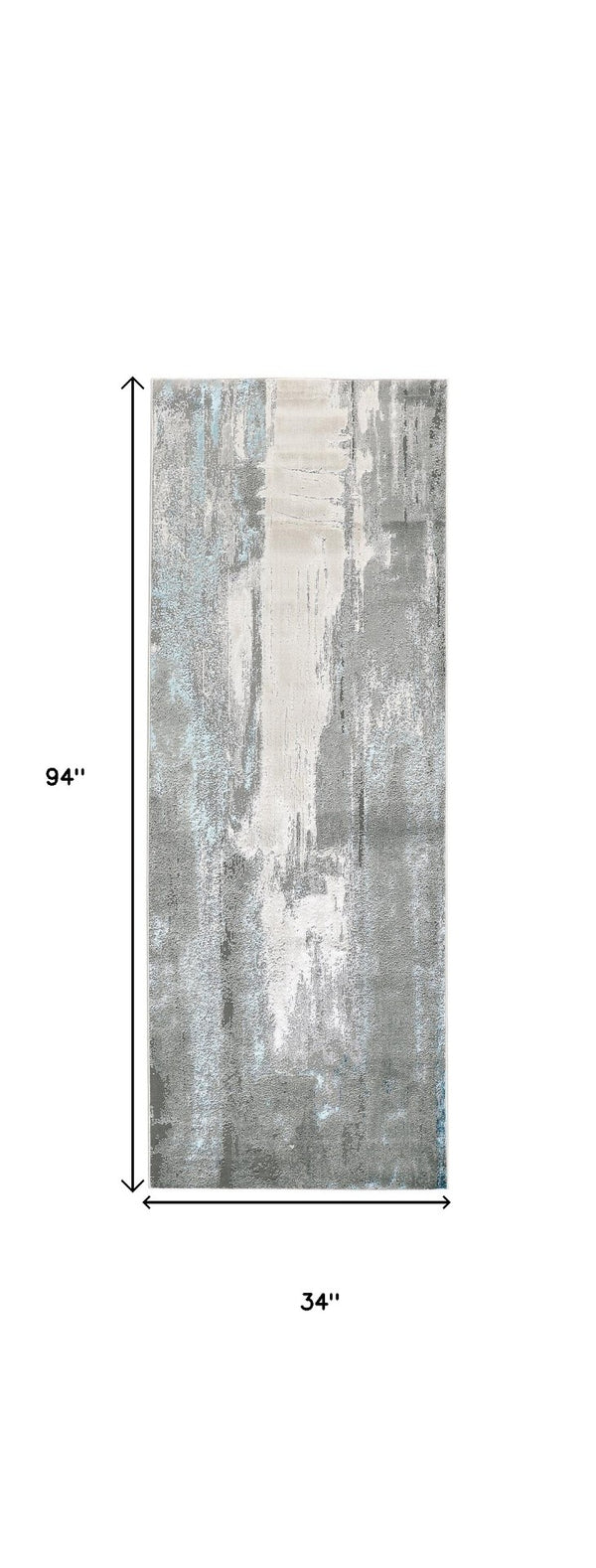 HomeRoots 4' Modern Abstract Area Rug in Gray, Ivory, and Blue - Stylish, Durable Design for Any Room 8' Runner 513041
