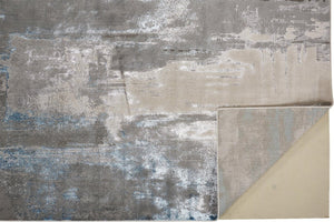 HomeRoots 4' Modern Abstract Area Rug in Gray, Ivory, and Blue - Stylish, Durable Design for Any Room 12' X 15' 513042