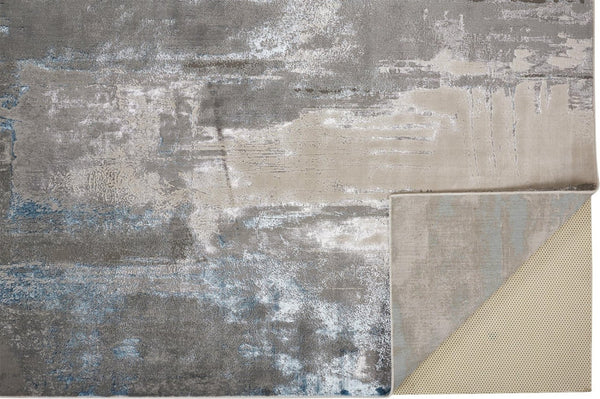 HomeRoots 4' Modern Abstract Area Rug in Gray, Ivory, and Blue - Stylish, Durable Design for Any Room 12' X 15' 513042