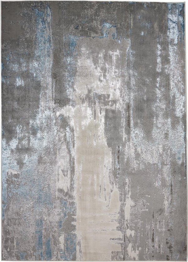 HomeRoots 4' Modern Abstract Area Rug in Gray, Ivory, and Blue - Stylish, Durable Design for Any Room 12' X 18' 513043