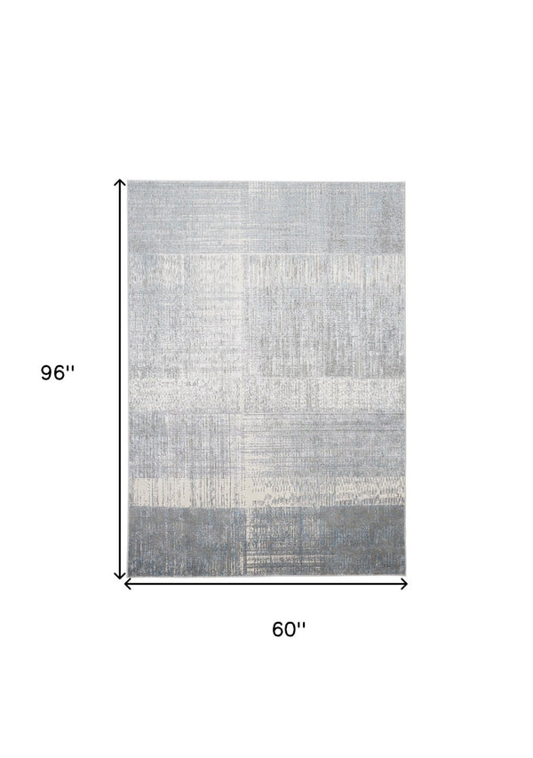 HomeRoots 4' Blue and Gray Abstract Area Rug - Modern Design for Contemporary Spaces, Durable and Stylish Accent 5' X 8' 513046