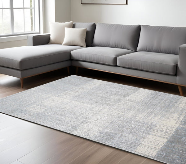HomeRoots 4' Blue and Gray Abstract Area Rug - Modern Design for Contemporary Spaces, Durable and Stylish Accent 7' X 10' 513048