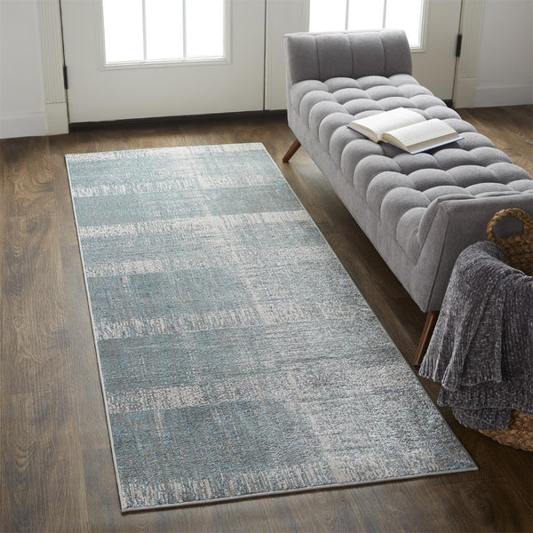 HomeRoots 4' Blue and Gray Abstract Area Rug - Modern Design for Contemporary Spaces, Durable and Stylish Accent 8' Runner 513052