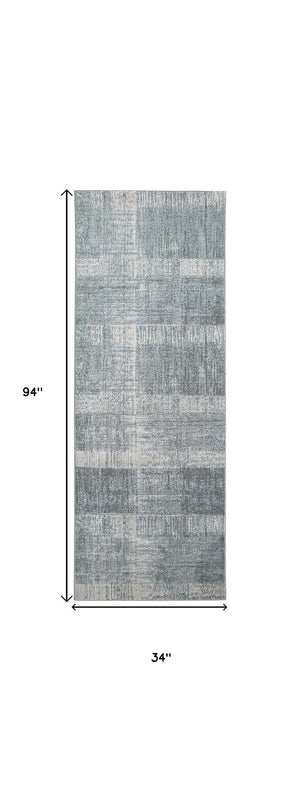 HomeRoots 4' Blue and Gray Abstract Area Rug - Modern Design for Contemporary Spaces, Durable and Stylish Accent 8' Runner 513052