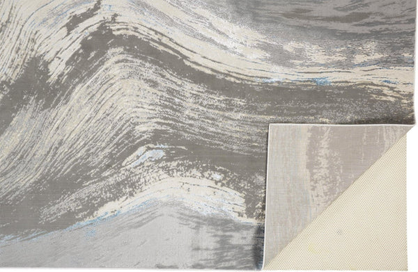 HomeRoots 4' Contemporary Gray Ivory and Blue Abstract Area Rug - Stylish, Cozy Addition for Any Space 4' X 6' 513053