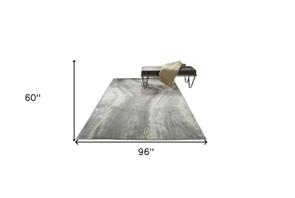HomeRoots 4' Contemporary Gray Ivory and Blue Abstract Area Rug - Stylish, Cozy Addition for Any Space 5' X 8' 513054