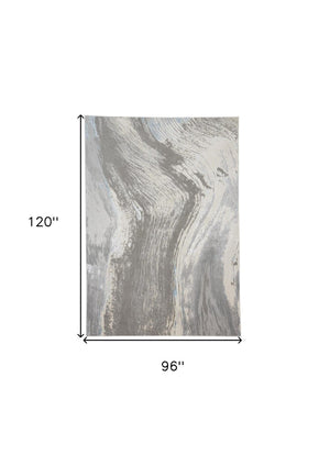 HomeRoots 4' Contemporary Gray Ivory and Blue Abstract Area Rug - Stylish, Cozy Addition for Any Space 8' X 10' 513055