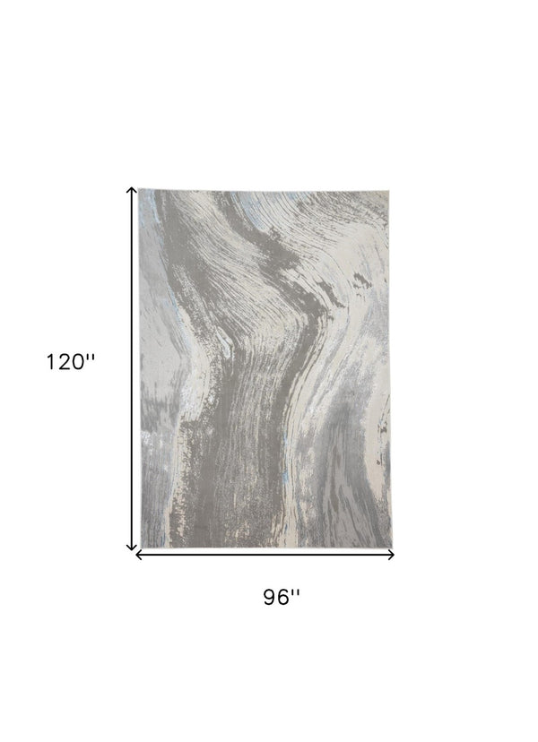 HomeRoots 4' Contemporary Gray Ivory and Blue Abstract Area Rug - Stylish, Cozy Addition for Any Space 8' X 10' 513055