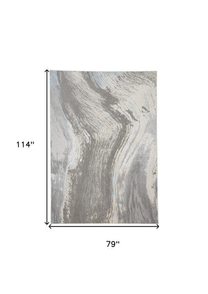 HomeRoots 4' Contemporary Gray Ivory and Blue Abstract Area Rug - Stylish, Cozy Addition for Any Space 7' X 10' 513056