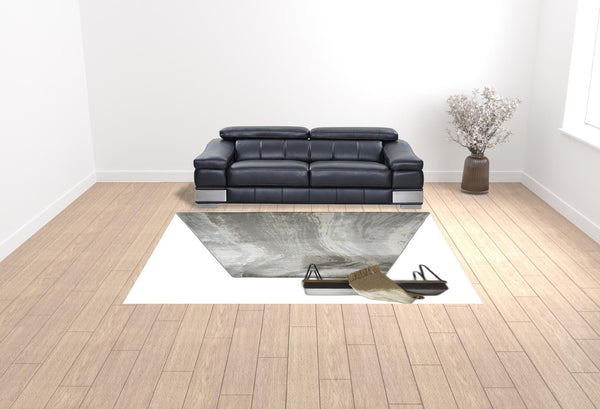HomeRoots 4' Contemporary Gray Ivory and Blue Abstract Area Rug - Stylish, Cozy Addition for Any Space 9' X 12' 513057