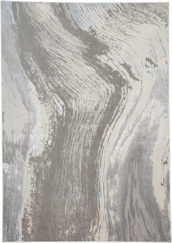HomeRoots 4' Contemporary Gray Ivory and Blue Abstract Area Rug - Stylish, Cozy Addition for Any Space 8' X 11' 513058