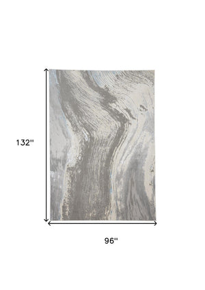 HomeRoots 4' Contemporary Gray Ivory and Blue Abstract Area Rug - Stylish, Cozy Addition for Any Space 8' X 11' 513058
