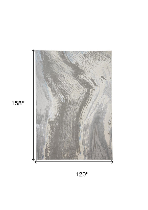 HomeRoots 4' Contemporary Gray Ivory and Blue Abstract Area Rug - Stylish, Cozy Addition for Any Space 10' X 13' 513059