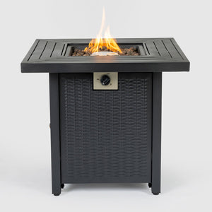 English Elm 28-Inch Iron Square Propane Fire Pit Table - Elegant, Durable Design With Adjustable Heat & Versatile Use W3131P277175