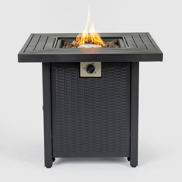 English Elm 28-Inch Iron Square Propane Fire Pit Table - Elegant, Durable Design With Adjustable Heat & Versatile Use W3131P277175