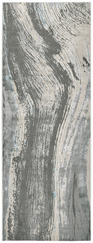HomeRoots 4' Contemporary Gray Ivory and Blue Abstract Area Rug - Stylish, Cozy Addition for Any Space 8' Runner 513060