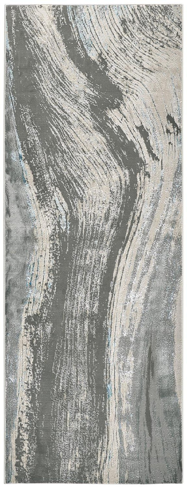 HomeRoots 4' Contemporary Gray Ivory and Blue Abstract Area Rug - Stylish, Cozy Addition for Any Space 8' Runner 513060