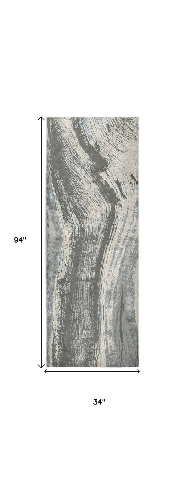 HomeRoots 4' Contemporary Gray Ivory and Blue Abstract Area Rug - Stylish, Cozy Addition for Any Space 8' Runner 513060