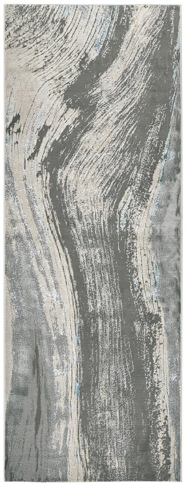 HomeRoots 4' Contemporary Gray Ivory and Blue Abstract Area Rug - Stylish, Cozy Addition for Any Space 8' Runner 513060