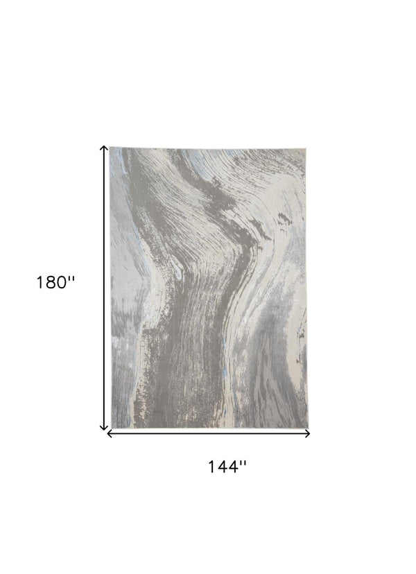 HomeRoots 4' Contemporary Gray Ivory and Blue Abstract Area Rug - Stylish, Cozy Addition for Any Space 12' X 15' 513061