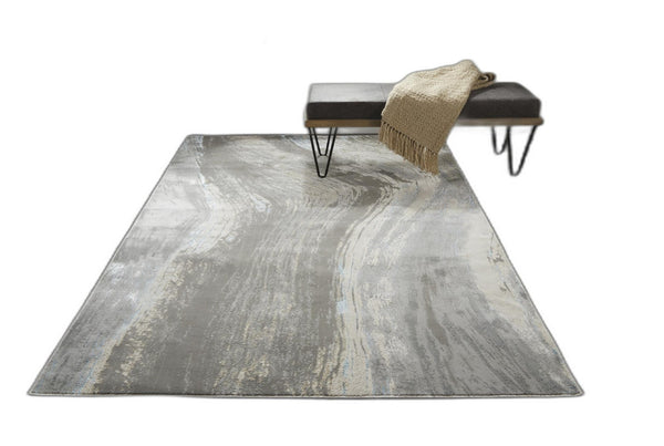 HomeRoots 4' Contemporary Gray Ivory and Blue Abstract Area Rug - Stylish, Cozy Addition for Any Space 12' X 18' 513062