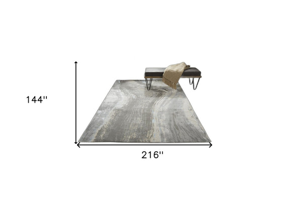HomeRoots 4' Contemporary Gray Ivory and Blue Abstract Area Rug - Stylish, Cozy Addition for Any Space 12' X 18' 513062