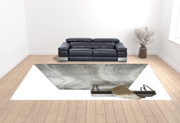 HomeRoots 4' Contemporary Gray Ivory and Blue Abstract Area Rug - Stylish, Cozy Addition for Any Space 12' X 18' 513062
