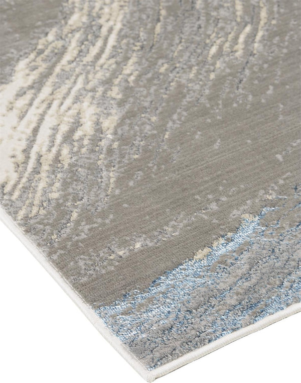 HomeRoots 4' Contemporary Gray Ivory and Blue Abstract Area Rug - Stylish, Cozy Addition for Any Space 13' X 20' 513063