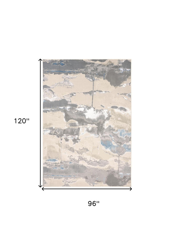 HomeRoots 4' Modern Abstract Area Rug in Soft Gray, Ivory, and Blue for a Cozy Contemporary Home Decor 8' X 10' 513066