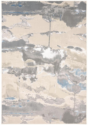 HomeRoots 4' Modern Abstract Area Rug in Soft Gray, Ivory, and Blue for a Cozy Contemporary Home Decor 7' X 10' 513067