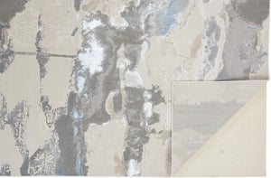 HomeRoots 4' Modern Abstract Area Rug in Soft Gray, Ivory, and Blue for a Cozy Contemporary Home Decor 9' X 12' 513068