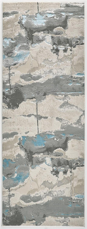 HomeRoots 4' Modern Abstract Area Rug in Soft Gray, Ivory, and Blue for a Cozy Contemporary Home Decor 8' Runner 513071