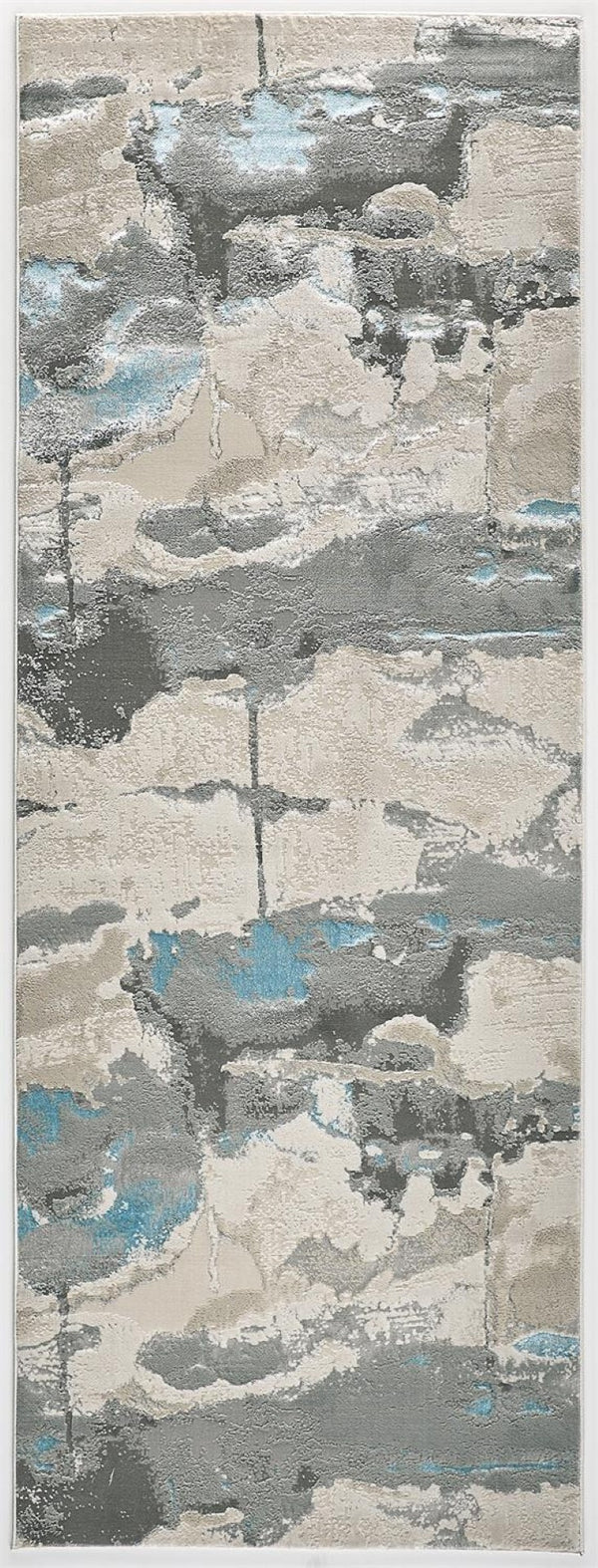 HomeRoots 4' Modern Abstract Area Rug in Soft Gray, Ivory, and Blue for a Cozy Contemporary Home Decor 8' Runner 513071