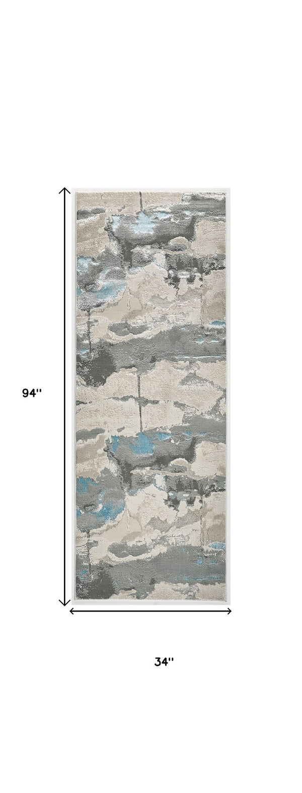 HomeRoots 4' Modern Abstract Area Rug in Soft Gray, Ivory, and Blue for a Cozy Contemporary Home Decor 8' Runner 513071