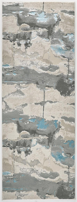 HomeRoots 4' Modern Abstract Area Rug in Soft Gray, Ivory, and Blue for a Cozy Contemporary Home Decor 8' Runner 513071