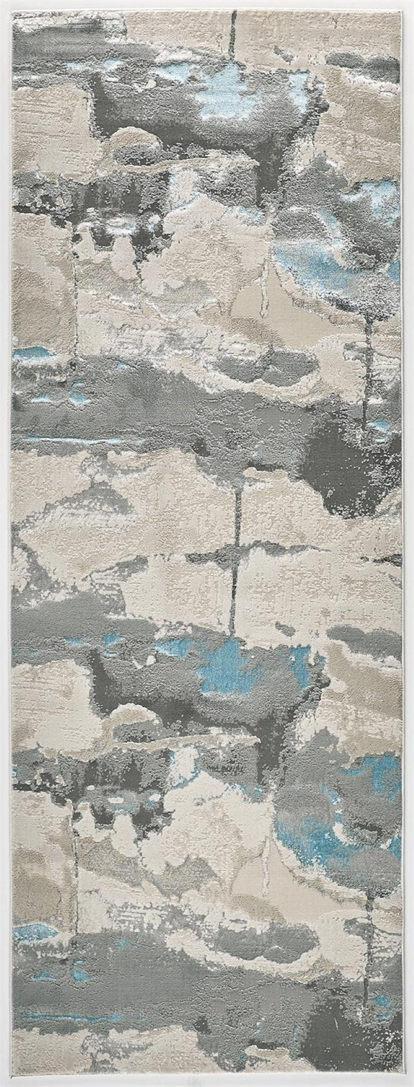 HomeRoots 4' Modern Abstract Area Rug in Soft Gray, Ivory, and Blue for a Cozy Contemporary Home Decor 8' Runner 513071