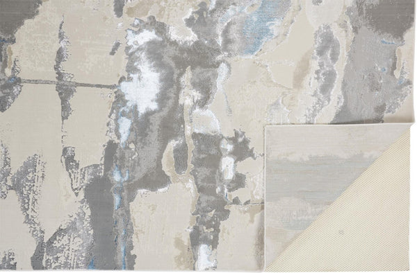 HomeRoots 4' Modern Abstract Area Rug in Soft Gray, Ivory, and Blue for a Cozy Contemporary Home Decor 12' X 15' 513072