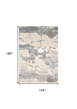 HomeRoots 4' Modern Abstract Area Rug in Soft Gray, Ivory, and Blue for a Cozy Contemporary Home Decor 12' X 15' 513072