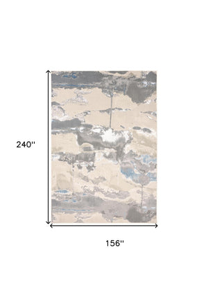 HomeRoots 4' Modern Abstract Area Rug in Soft Gray, Ivory, and Blue for a Cozy Contemporary Home Decor 13' X 20' 513074