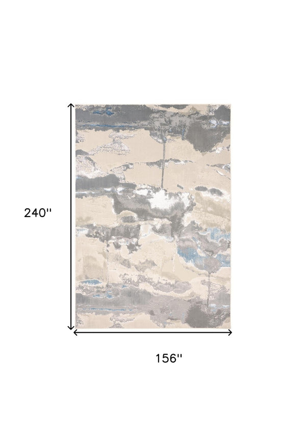 HomeRoots 4' Modern Abstract Area Rug in Soft Gray, Ivory, and Blue for a Cozy Contemporary Home Decor 13' X 20' 513074