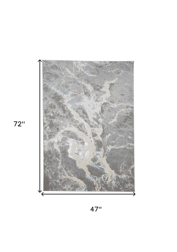 HomeRoots 4' Gray and Ivory Abstract Power Loom Area Rug - Modern Design for High-Traffic Spaces and Easy Care 4' X 6' 513075